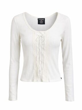 Polo Jeans Co Ralph Lauren White Lace Trim Tie Front Henley Top XL